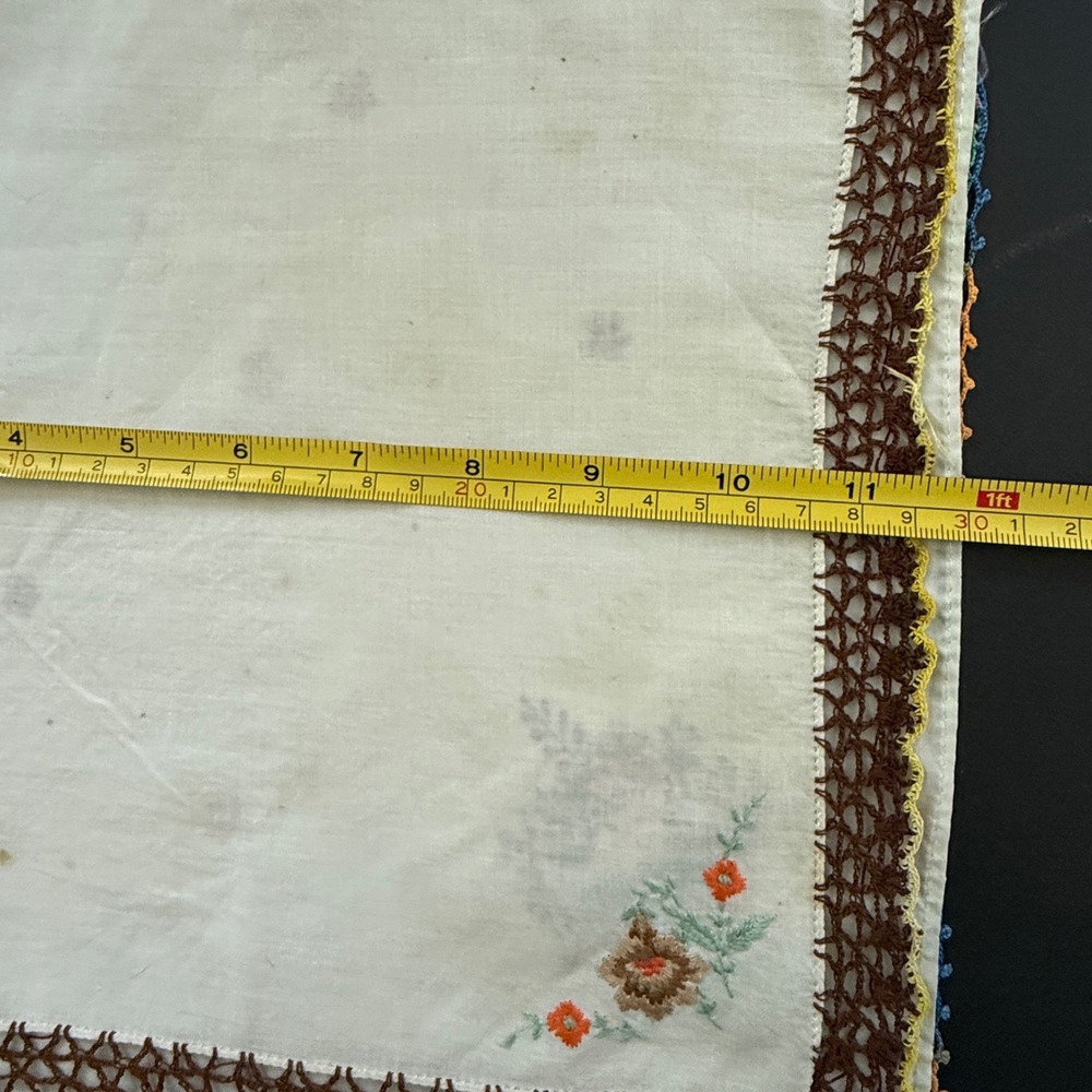 Vintage Handkerchief Lot 3 Embroidered Crochet Lace Floral White Brown Multi - Picture 10 of 11